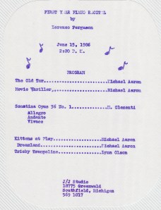 The original program from my very first piano recital.